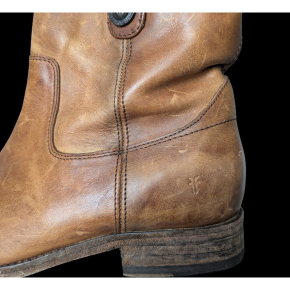 Frye Melissa Button Short Boots Sz 6 Cognac Brown Leather Distressed Rustic Low - Picture 12 of 12